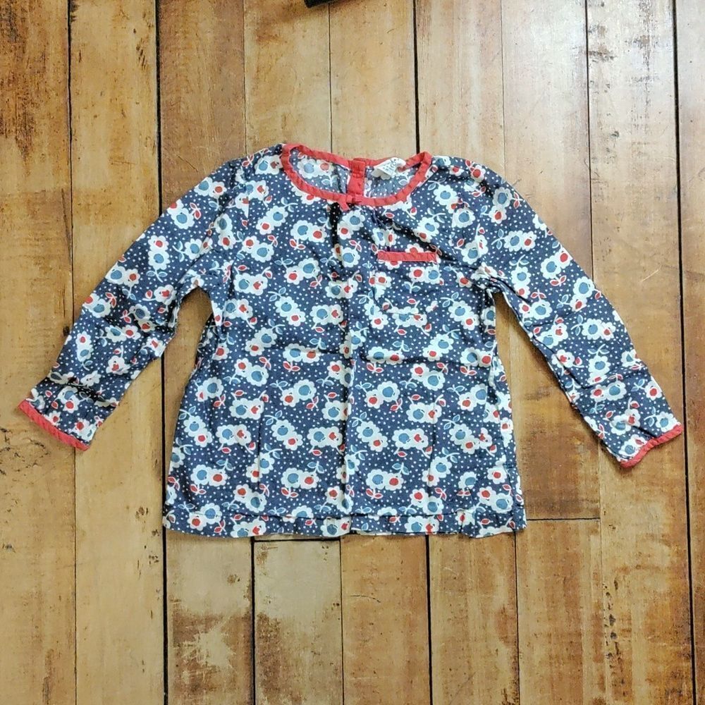 Mini Boden long sleeve shirt size 2 to 3 years tunic top red blue cotton spring
